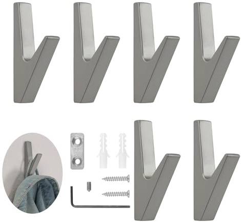 MABAHON 6 Set Ganci da Bagno, Ganci Argento per Asciugamani da Bagno, Ganci per Cappelli in Lega di Zinco, Ganci per Cappotti da Parete, Ganci per Porta con Capacità di Carico fino a 20 kg (Argento)
