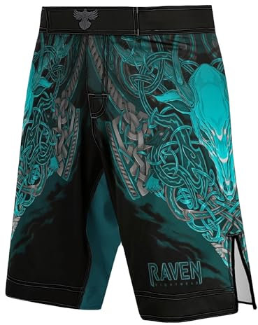 Raven Fightwear Herren Celtic MMA Shorts BJJ, Schwarz/Blau, 46