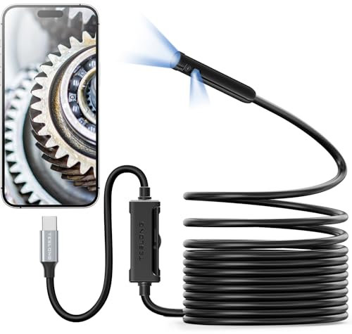 Dual Lens Endoskopkamera mit Licht, Teslong Endoskopkamera kompatibel mit iPhone 15 und Android, 5 Meter Type-C Endoskopkamera, IP67 Wasserdichtes Endoskop Kamera Inspektionskamera Handy