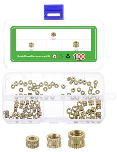 sourcing map 100Pcs M3 M4 M5 Knurled Insert Nuts, Brass Knurled Threaded Embedment Nuts 3D Printing Brass Nuts for 3D Printing Parts Laptop Automotive Plastic Shell