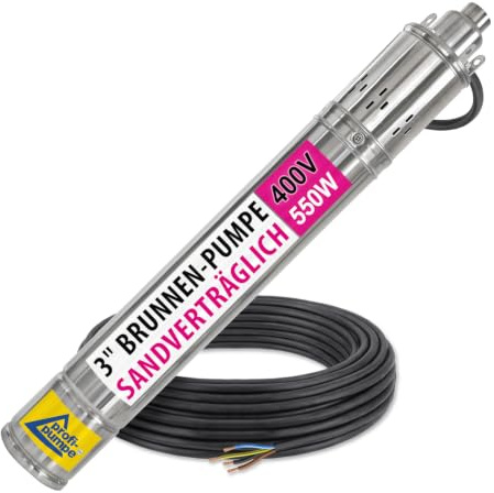 3 550W TIEFBRUNNENPUMPE 400V 7,8bar Brunnenpumpe sandverträglich Edelstahl | Energiesparend bis 1.600 l/h Fördermenge
