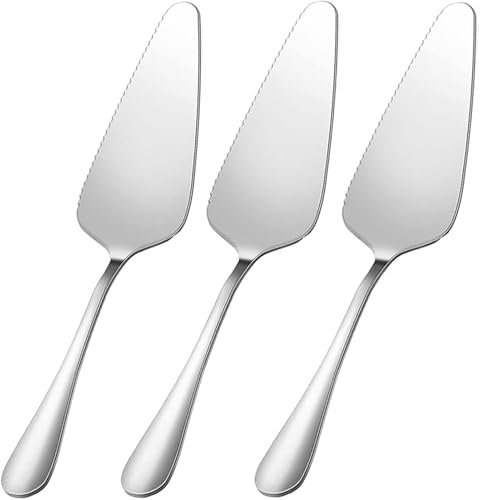 tiokin Cake Pie Servers Set,Stainless Steel Cake Slicer Server,Cake Cutter with Serrated Edges for Kitchens Restaurants Brithday Parties Set of 3