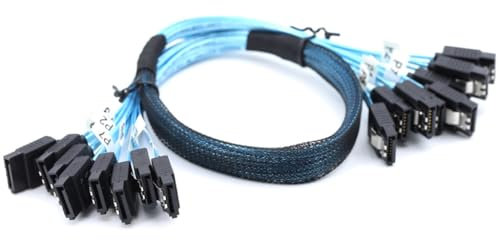 JMT Cable de extensión SAS4.0 8 x SATA a 8 x SATA 7p hembra 12G para servidor ordenador host SATA disco duro (180°, 50 cm)