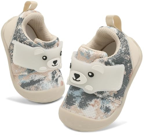 JOINFREE Baby Walking Wide Shoes Infant Boys Girls Breathable Barefoot Shoes Crib Tennis Shoes Lightweight Non-Slip Sneakers First Walkers BeigeCamo 12-18Months