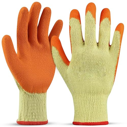 PDS 1 Pair Latex Coated Orange Rubber Work Gloves - Mens Safety Builders Gardening Scaffolding Mens Safety Gloves - Heavy Duty Gloves - safety work gloves (Small (1 Pair))