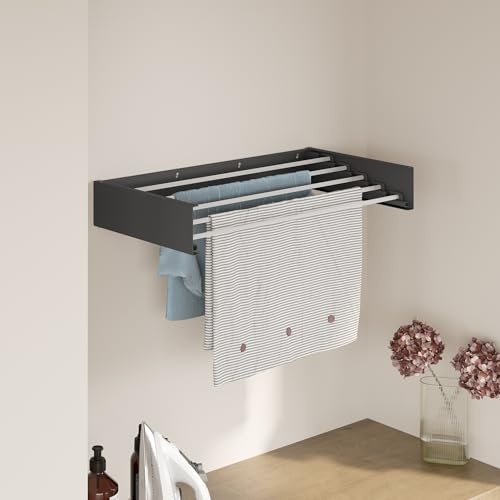AYZ Wall Mounted Drying Rack - Clothes Rail - 35kg Capacity - Easy to Install Indoor & Outdoor Use - Clothes Dryer - Drying Rack Laundry - Clothes Rails for Bedroom, Garden, Balconies (Grey, 70 cm)