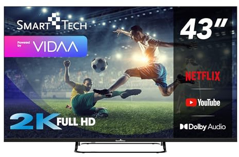 Smart Tech TV LED Full HD 43 Pouces (109cm) 43FV02V Smart TV VIDAA - Molotov, Netflix, Prime Video, Youtube, Plex - 3xHDMI - 2xUSB - Mode Hotel