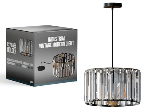 LEDSONE Clear Glass Chandelier Pendant Light Shade 20cm Black Finish Industrial Ceiling Acrylic Crystal Chandelier Easy Fit Lampshades for Living Room Lighting Bedroom Kitchen Hallway