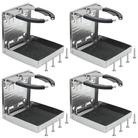 FreeTec 4 Stück Edelstahl verstellbare faltende Getränkehalter Marine/Boot/Wohnwagen/Auto (55mm-75mm Durchmesser)