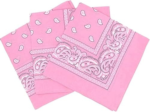 MUNDDY® - Bandana 100% algodón, Pañuelo Multiuso 55x55cm para el cuello, cabeza, muñeca Pulsera motociclista Deportiva (Rosa X 3)