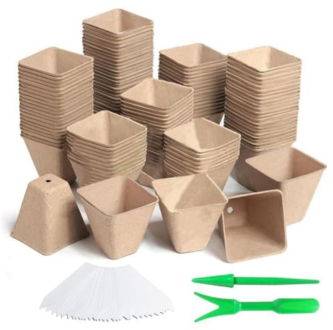 Wouueso Paquete de 120 Macetas Cuadradas de Turba para Plántulas, Macetas de de Semillas con Orificios de Drenaje, Kits de Macetas de Semillas de Hierbas Biodegradables