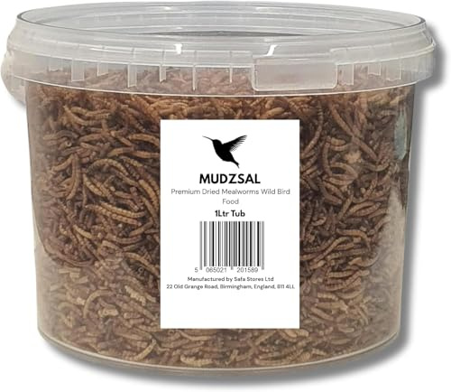 1 Litre Tub Premium Mealworms Wild Bird Food, Protein Food for All Species, Natural High Energy Feed, No Mess Bird Food for All Birds