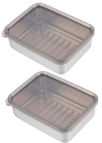 Contenedor de Queso 2 Piezas de Acero Inoxidable para Refrigerador | Tapa Transparente, Contacto Directo Alimentos, Apto para Hoteles y Cocinas