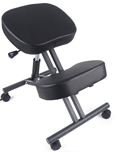 WAPHOERTE Silla ergonómica correctora de postura con cojín para la cadera, taburete para rodillas, capacidad de carga máxima de 100 kg, silla de salud para personas con asiento largo, color negro