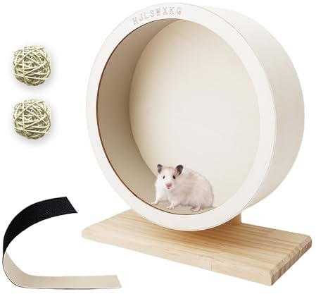 HJLSWXKQ 11.42 inch Silent Wooden Hamster Wheel with Removable Track | Waterproof Anti-Slip Track, 3.5 Wide,2 Natural Chew Toys,No Assembly，Quiet Wheel for Gerbils,Mouse,Dwarf Syrian Hamster