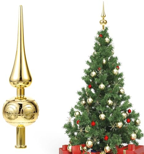 Gleemix Weihnachtsbaumspitze Gold, 23 cm Christbaumspitze Gold, Spitze Weihnachtsbaum, Baumspitze Weihnachten, Weihnachtsbaum Spitze, Tannenbaumspitze