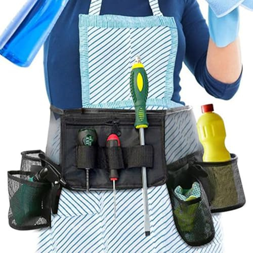 Werkzeuggürtel für Reinigung Hochbelastbare Tasche Mit Mehreren Taschen | Arbeitsschürze Werkzeugtasche Mit Gürtel Für Schere Flaschenbürste für Frauen und Männer für Zuhause Garten Hotel Arbeit G