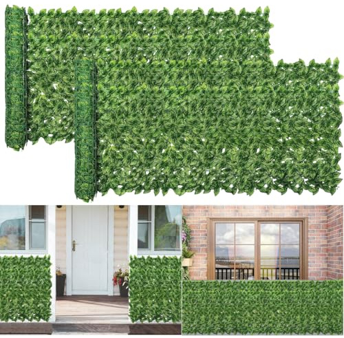 Decorative Artificial Ivy Fence Screening,6m x 1m (2pcs-3x1m) Garden Fence Faux Leaf Hedge Roll,Privacy Fencing Ivy Screen Panel,Leaf Trellis for Decking Wall Balcony Indoor Outdoor-Watermelon Leaf