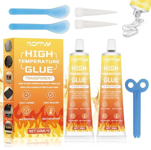 ROFPM Lot de 2 colles transparentes résistantes à la chaleur, silicone résistant à la chaleur, 50 ml, mastic en silicone haute température pour porte de four pour sceller les plaques de cuisson en