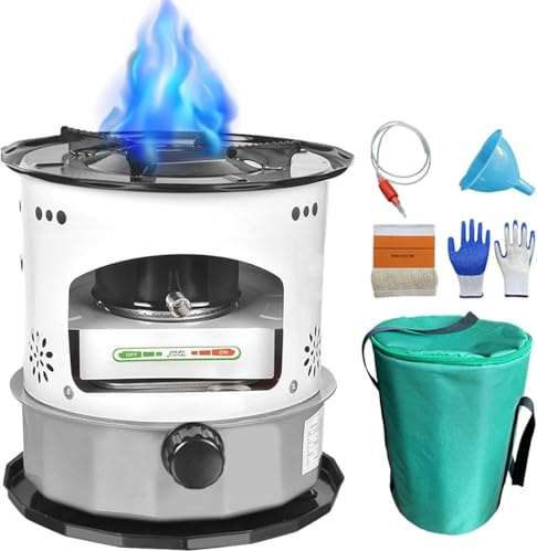 Kcolic Stufa Petrolio Portatile, Metallo, Cherosene, Stufa Riscaldamento, 5,2 L 11000 BTU/H, 15 M2, Senza Corrente, Cherosene, Non Fumatori 35 x 32.5 x 35 cm