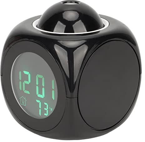 Vikye Projektionswecker, Decken-/Wandprojektoruhr mit Temperatur-/Zeitanzeige, Sprachmeldung und Musikalarm, Batteriebetrieben über USB