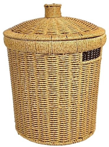 NIDONE Poubelle ronde en rotin de 9, 5x12, 6 pouces, en osier, avec couvercle et poignée, pour chambre à coucher, dortoir, bureau, buanderie