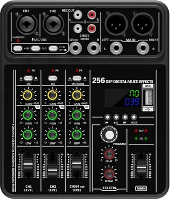 DJ-Controller, 4 kanal 256 DSP Mixer 48V Phantom Power USB Studio Sound Mixer Bluetooth DJ Konsole Mischen