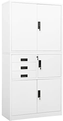 HFXHIJXQ Armario archivador de oficina de metal blanco 90 x 40 x 180 cm con 3 estantes ajustables resistente y acero con cerradura para oficina, hogar, oficina, sótano, garaje, taller