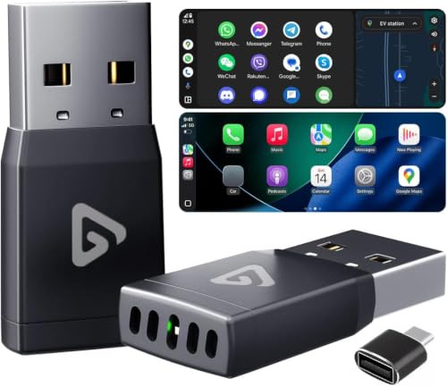 YolanAuto Adattatore wireless CarPlay per iPhone e Android Auto, mini dongle Plug & Play con USB-A e USB-C, converte cablato in wireless CarPlay, compatibile con iPhone e Android, Cars 2016+