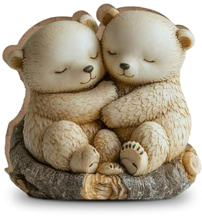 Komergave Weißer Bär Deko Holz, 2D Holzfiguren Tiere, Natürliche Holzskulptur Bär Statue für Schreibtisch Dekoration, Holzskulpturen Schnitzerei Drückfiguren Bär Geschenk für Tierliebhaber