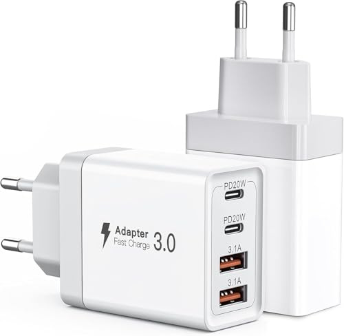 Caricatore USB C Rapido 40W 4 Porto Presa USB Universale Multipla PD & QC3.0 Carica Cellulare, Spina Alimentatore Caricabatterie per Samsung S22 S23 S24 iPhone 15 16 14, Spinotto Muro Adattatore