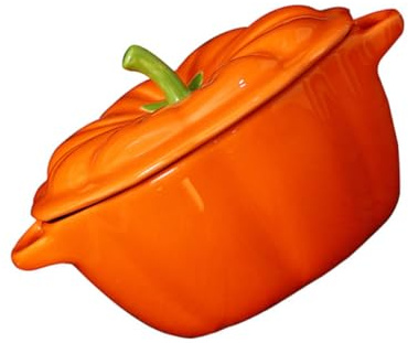 NESTINGHO Zuppiera a Forma di Zucca in Arancione Coperchio e Manici Doppi, Facile da Pulire, Contenitore Creativo per Zuppa, per Housewarming e Compleanni