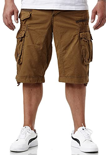 Geographical Norway Herren Baumwoll Cargo Shorts Parasol Stoff-Gürtel,Khaki,M