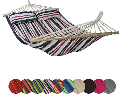 BB Sport Amaca Doppia Barre 240x150 cm Carrico Massimo 300 kg 2 Persone 2 Cuscini Giardino Patio Terrazzo, Colore:Sylt