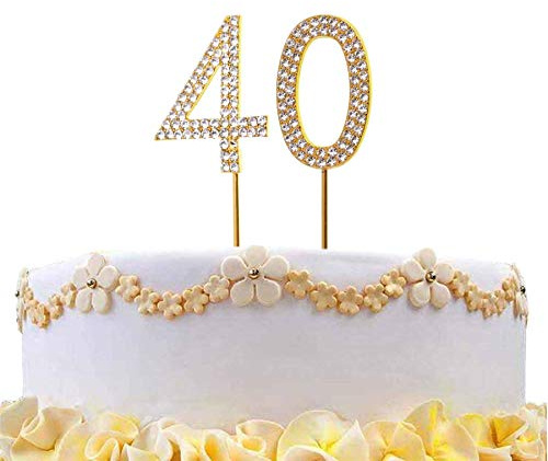 40 Gold Diamond Sparkley Cake Topper Age Year For Mans Womens Birthday Anniversary Party Decorations
