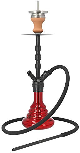 INVI® Saros 500 Shisha Set - Mit 4 Anschlüssen & Adaptern - Inklusive Shisha Zubehör Mit Kohlezange, Kaminkopf- & Schlauch Set (Schwarz Red Shiny)