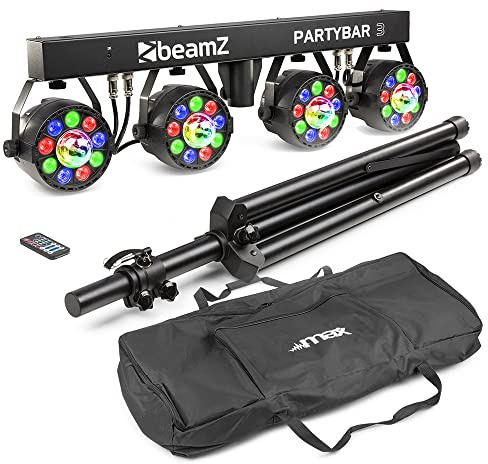 Beamz PartyBar3 Ultimate Disco Party Lighting Kit - Professional DJ Disco Light System with LED PAR Cans, Jelly Balls, DMX Control, Tripod Stand & Remote, Disco Lights for Home Party Events