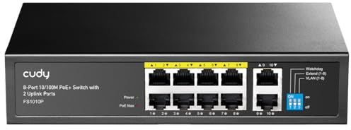 Cudy FS1010P Commutateur PoE+ 8 Ports avec 2 Ports Uplink 120 W, Mode étendue/VLAN, 802.3af/at, Fanless, Plug and Play