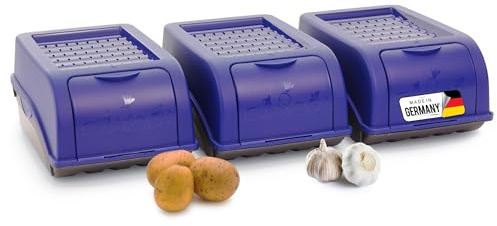 Novaliv Kartoffel Aufbewahrungsbox | 3x klein 3,5L | Marine BLAU | Zwiebelbox | Gemüsebox stapelbar Kartoffelbox Zwiebel Aufbewahrung Kartoffelkorb Obstbehälter Kartoffelkiste Frischhaltedose Möhren