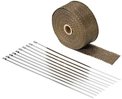Wakects Ruban d'Isolation Thermique pour Tuyau d'Échappement Moto, 10 M x 50 mm, avec 10 Attaches Câble Acier Inoxydable
