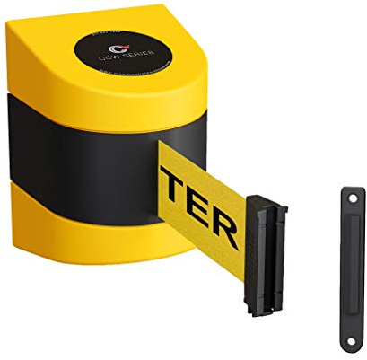 Crowd Control Warehouse - CCW Series WMB-230 Fixed Wall Mount Retractable Belt Barrier - 30 Foot Belt, YellowCaution - DO NOT Enter Yellow ABS Case
