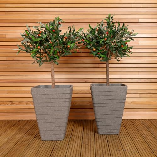 CHARLES BENTLEY Trojan Square Planters Pair, Granite, H52 x L40 x W40cm