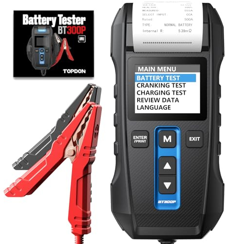 TOPDON Car Battery Tester BT300P-A, 12V 24V Battery Tester with Printer, with Battery Test, Cranking Charging Test for 100-2000CCA Batteries, Carrying Bag, 3 Rolls of Printing Paper Included