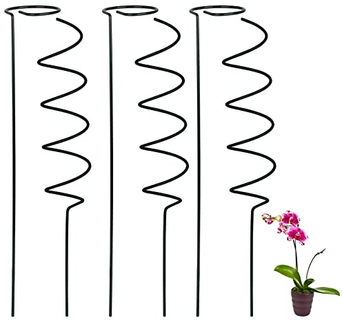 WIVAYE Pflanzenstützstäbe (6 Stück), 6 Stück 40,6 cm hohe Einzelstiel-Blumenstecker und 6 Spiralstützpfäle, Edelstahl Garten-Pflanzstäbe für Amaryllis, Orchidee, Lilie, Rose, Tomaten