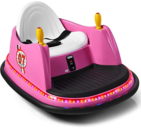 COSTWAY Veicolo Elettrico Macchina Elettrica Design Autoscontro per Bambini, Girevole a 360°, con Luci e Musica, con Telecomando, per Bambini 2-5 Anni (Rosa)
