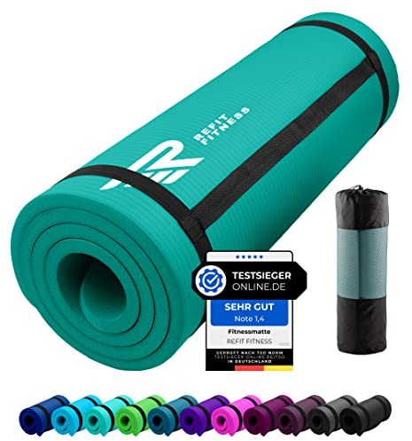 Tapis d'entraînement Refit,Vert mousse,Doux pour les articulations,Antidérapant,Extra épais et grand,Pour yoga, fitness, pilates, gymnastique, aérobic, 180x60x1.5 cm,Avec sangle de transport