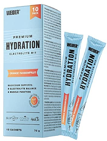Weider - Premium Hydration - Erfrischender Elektrolyt-Drink mit Kokoswasserpulver - Zuckerfrei, Vegan - Nach Sport oder bei Kater - 10 Portionen - Orange Maracuja
