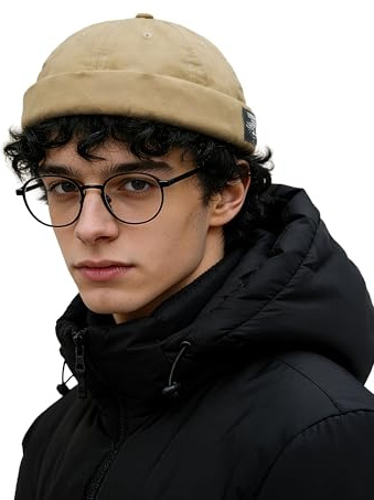 Clakllie Cotton Docker Cap Seemannsmütze Hafenmütze Original Dockermütze Herren Sommer Brimless Hat Kopfbedeckung Seemannskappe ohne Schird Rolled Cuff Harbour Hat Unisex, H-GD30-Khaki, Talla única