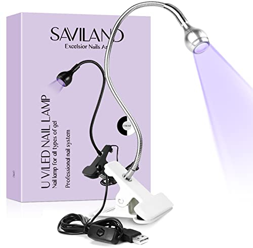 Saviland U V Lampe für Gelnägel - Flexibles Design Wiße Mini LED Nagellampe mit Sicherungsclip, Drehbarer Nageltrockner Nail Art Led Lampe Nägel (3W) zum Aushärten von Gel U V Led Lampe für Gelnägel