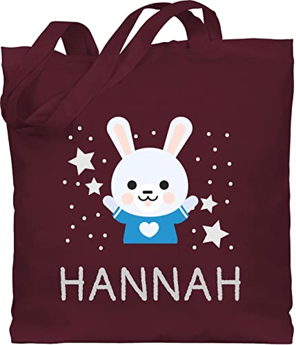 Baumwolltasche - Hasen - Hase und Dein Name - Unisize - Bordeauxrot - kinder stoffbeutel kindergarten hasentaschen hasenmotiv personalisierte beutel mädchen hasentasche rabbit namens geschenke